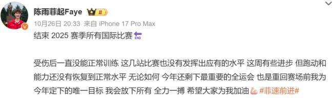 陈雨菲结束2025赛季所有国际比赛,全运会前跨界当“歌手” 献唱全运宣传曲