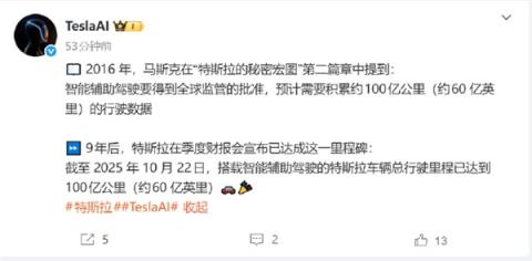 用时9年!特斯拉辅助驾驶里程达100亿公里(图1)