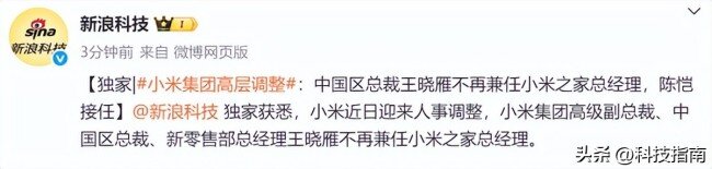 小米集团高层调整!王晓雁减负聚焦生态,陈恺扛2万家店大旗