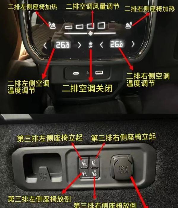 领克09天窗与主驾座椅调节按键说明:开关、照明等