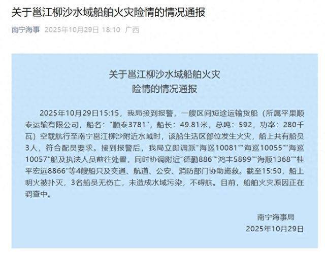 货船江上起火4艘船只紧急救援 多方力量迅速响应扑灭明火