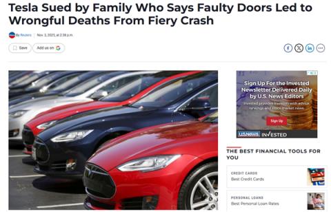 特斯拉遭诉讼：ModelS事故后起火 车门无法打开致5人死亡(图1)