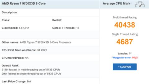AMDZen5X3D处理器新品+1!八核锐龙79700X3D现身(图1)