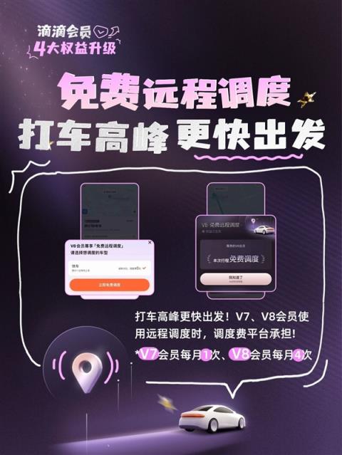 滴滴会员4大升级:V7、V8打不着车可免费远程调度(图1)