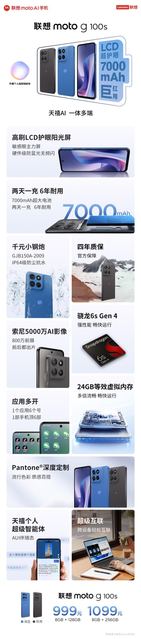 999元起!联想motog100s开售:LCD护眼屏、支持微信/抖音6开(图3)