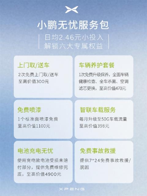 899元/年 小鹏“无忧服务包”正式上线:享价值7600元六大服务(图2)