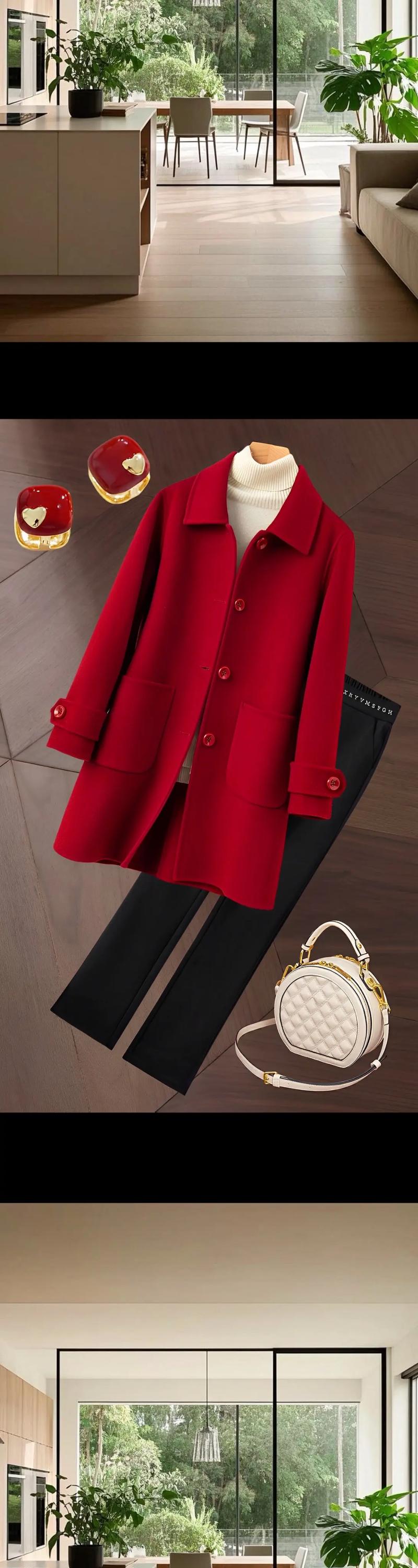 酒红色呢子配什么颜色毛衣?酒红色呢子大衣搭配图片