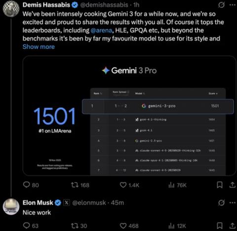 一夜封神!谷歌Gemini3.0Pro发布即屠榜 马斯克奥特曼祝贺点赞(图3)