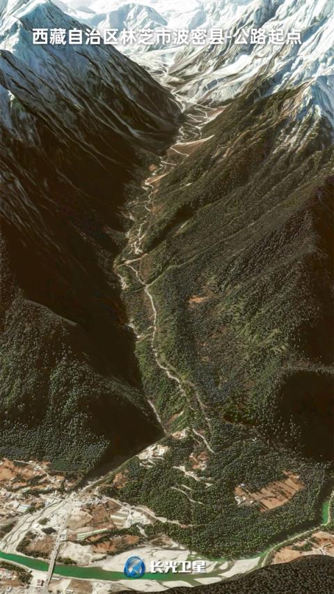 卫星俯瞰中国最后一个通公路的县：西藏墨脱(图3)