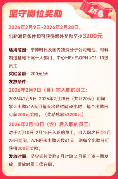 宁德时代发布最新奖励政策：春节坚守岗位可获3200元奖励(图2)