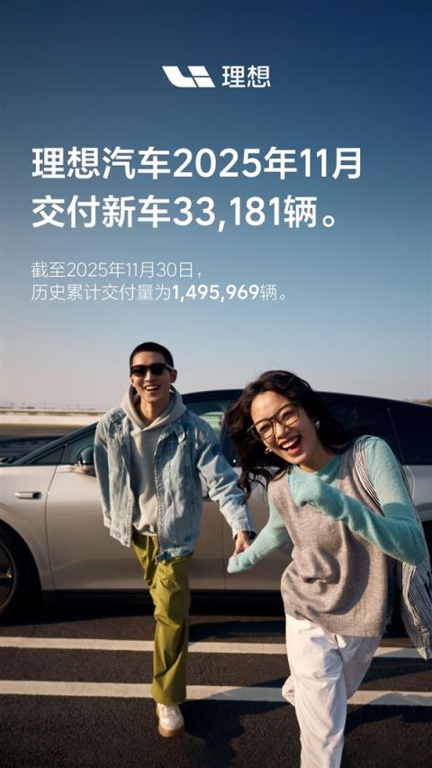 理想汽车11月交付33181辆:i6+i8两车累计订单破10万(图1)