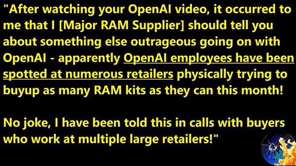 PC玩家太难了！OpenAI疯狂扫货DDR5：游戏内存也不能幸免