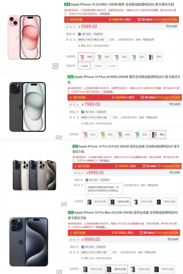 iPhone 15系列京东预订量超220万台！超大杯占87万台