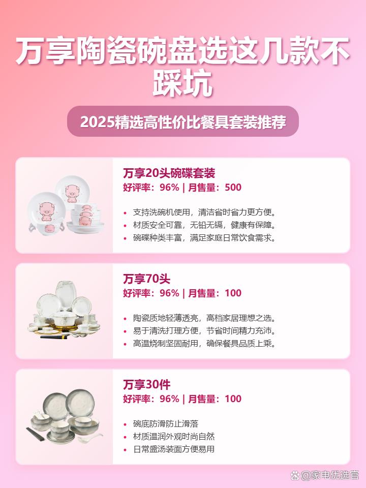 「内附3款测评」2025万享陶瓷碗盘怎么样好用吗？54-338元价位，告诉你万享陶瓷碗盘哪款好用，自用送礼避坑指南！