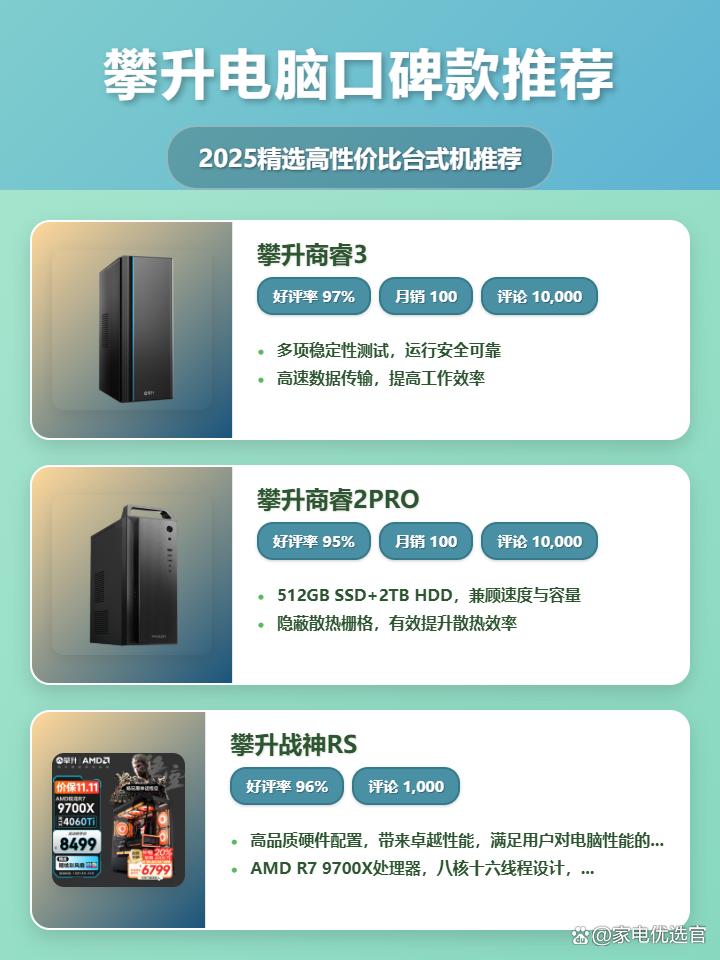 2025年攀升电脑值得买吗？精选10款高性价比攀升台式电脑推荐，涵盖商睿、战神系列，办公游戏全场景覆盖，附详细配置解读！