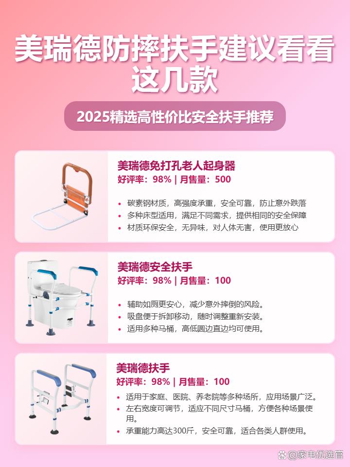 2025年美瑞德防摔扶手选购攻略：三款高性价比型号推荐，含免打孔老人起身器，解决起身难题，看看美瑞德防摔扶手值得购买吗？
