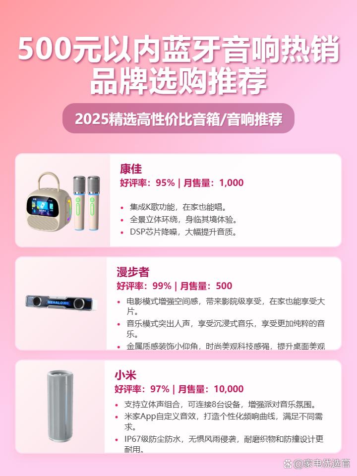 「2025年蓝牙音响推荐」不超过500元的性价比之选，2000左右蓝牙音响排行前十，康佳/漫步者/小米/飞利浦等十大品牌推荐！