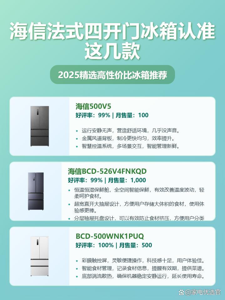 2025年海信法式四开门冰箱推荐：6款家用冰箱深度测评，哪款质量更稳定耐用？选购攻略来啦！