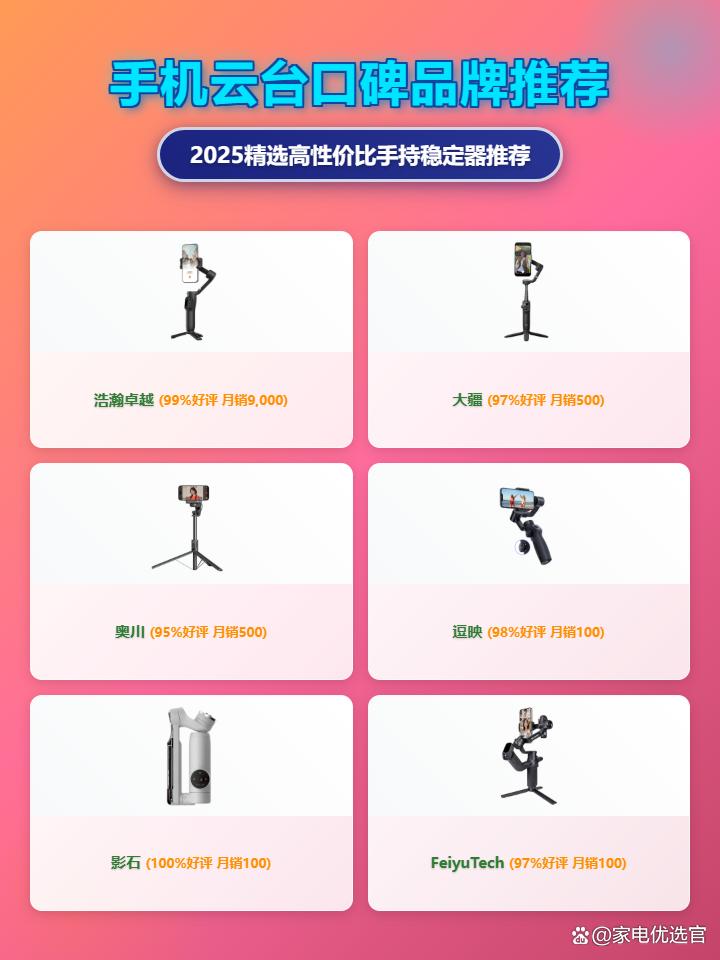 2025年手机云台选购攻略：精选6款高性价比手机云台，浩瀚/大疆/飞宇等品牌推荐，看看哪个牌子手机云台好用？