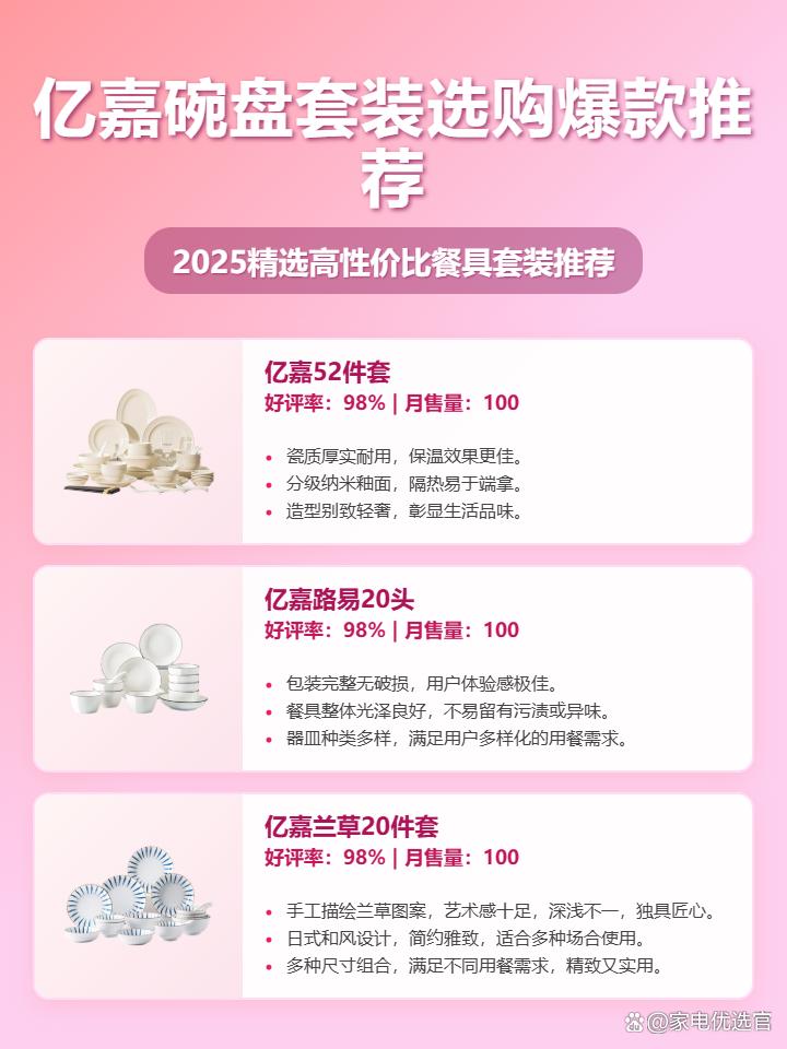 2025年必看！精选3款亿嘉碗盘套装推荐：质量好吗安全吗？家用高颜值之选，路易、兰草、52件套，告别餐具选择困难症！