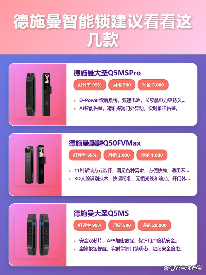 2025年德施曼智能锁选购攻略：精选排名前十名型号，告诉你德施曼智能锁买哪款性价比最高，安全又实惠！