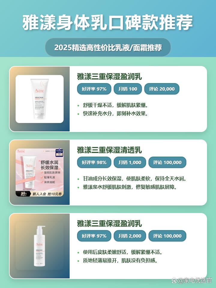 2025年必看：精选3款雅漾身体乳推荐，解决你的干燥难题！想知道雅漾身体乳好不好用？哪款更值得购买？这份攻略告诉你！