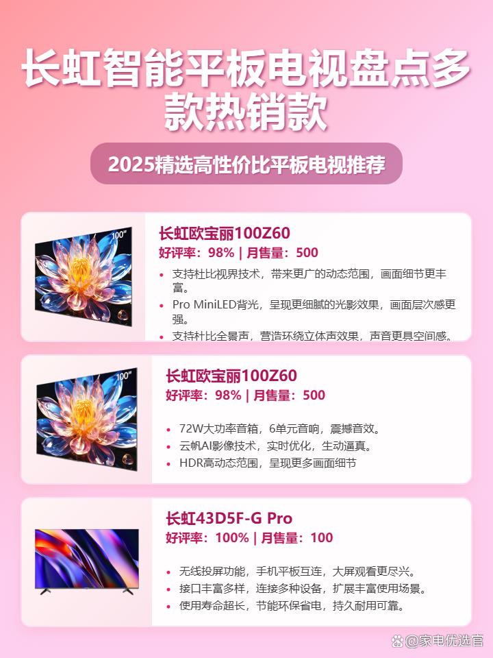2025年长虹智能平板电视哪款好？五款高性价比型号深度测评，看完这篇不踩坑！附：长虹100Z60等型号画质、音效、智能体验全面分析