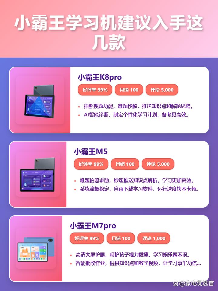 2025年小霸王学习机哪款好用不贵？7款热门型号深度测评：K8Pro、M5、M7Pro等家长必看，学生党提分利器！