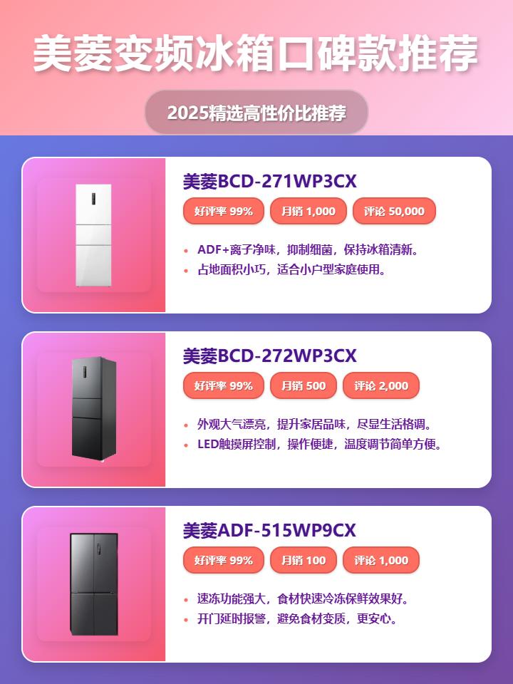 2025年美菱变频冰箱冰点价来袭！精选10款高性价比冰箱，看看哪款质量更可靠？空间、保鲜、价格全方位对比，闭眼入不踩坑！