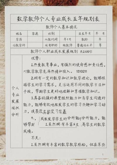 如何撰写小学数学教师的专业发展计划表？